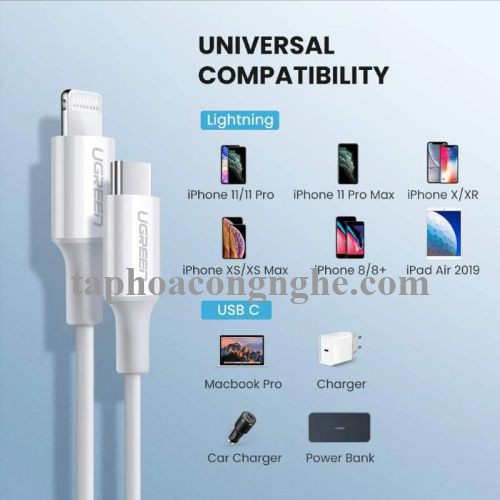 Ugreen 60747 0.5M màu Trắng Cáp sạc + truyền dữ liệu Lightning sang Type C US171 30060747